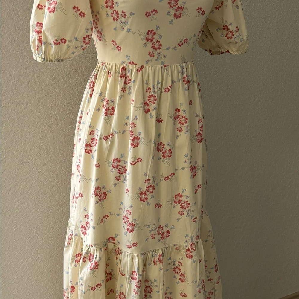 WAYF Whisper Cottage-Core‎ Square Neck Back Tie Ivory Floral Print Ivory Sz S - Picture 15 of 16